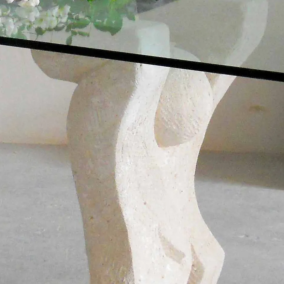 Tavolo in Pietra di Vicenza e cristallo Medusa, scolpito a mano