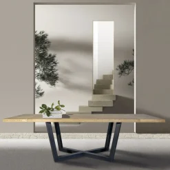 Tavolo in Rovere Nodato con Base in Metallo Color Grigio Ferro Made in Italy - Gonna