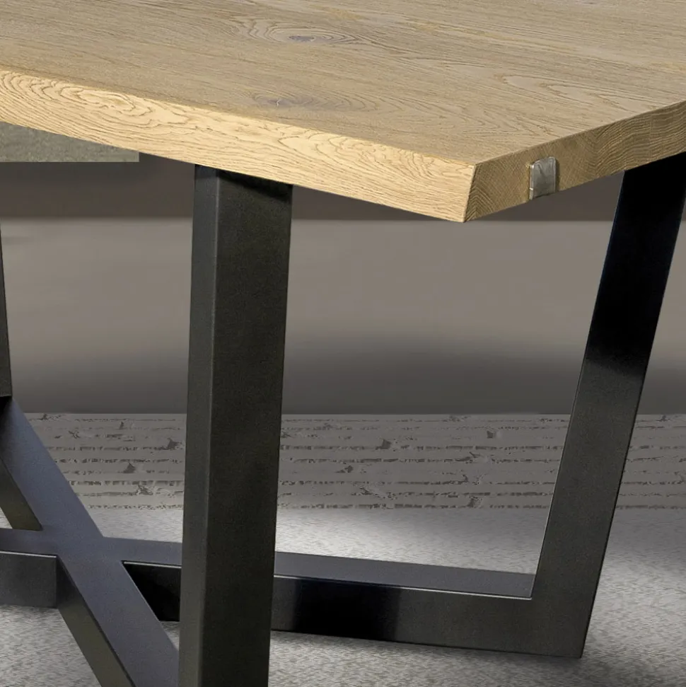 Tavolo in Rovere Nodato con Base in Metallo Color Grigio Ferro Made in Italy - Gonna