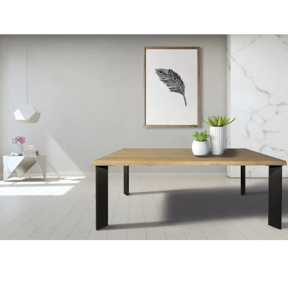 Tavolo in Rovere Nodato Massellato e Gambe in Metallo Made in Italy - Vicente