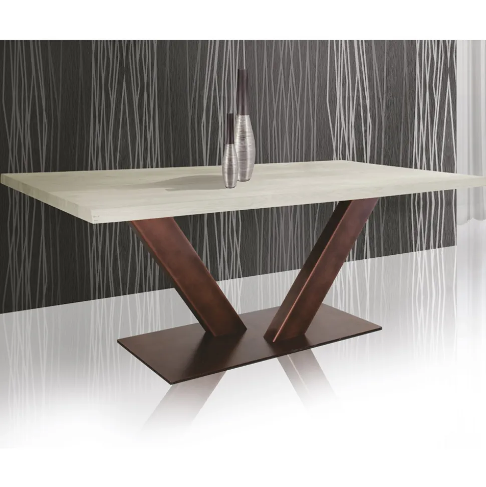 Tavolo in Rovere Placcato Bordo Foglia Squadrato e Metallo Made in Italy - Riad