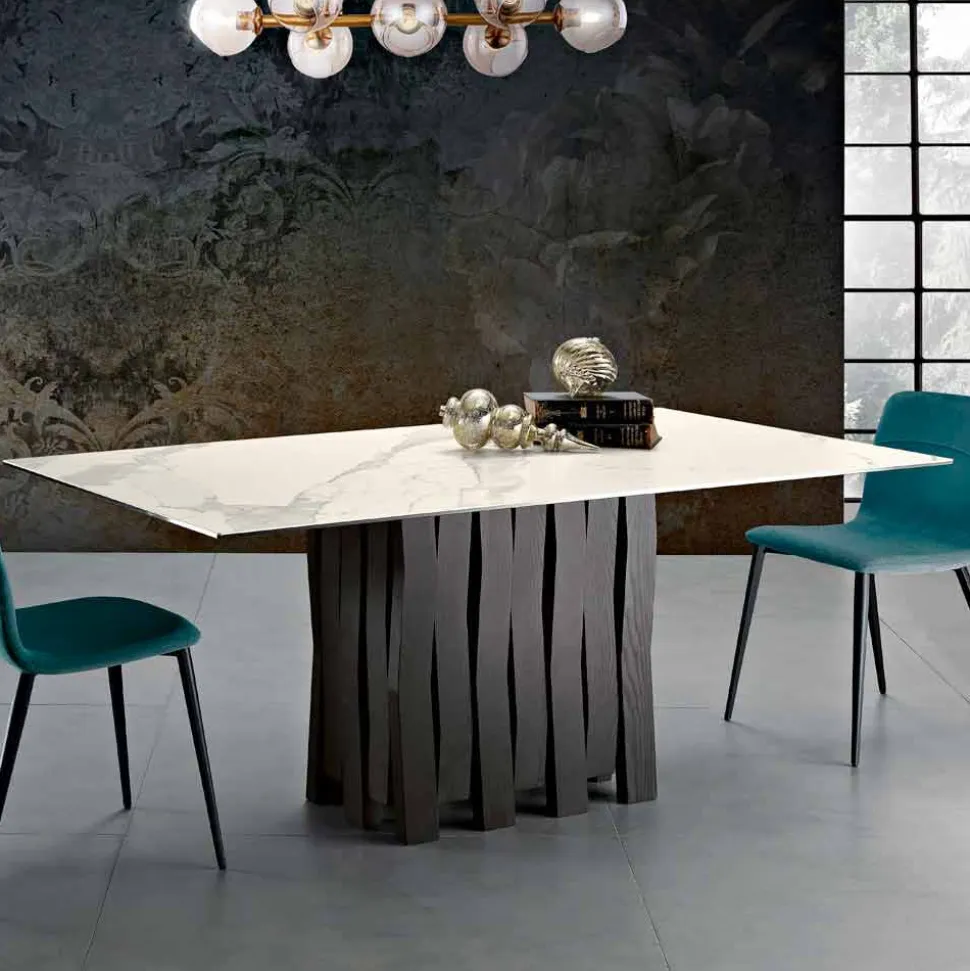 Tavolo in vetroceramica di moderno design fatto in Italia, Egisto