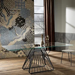 Tavolo in vetro temperato di design moderno fatto in Italia, Mitia