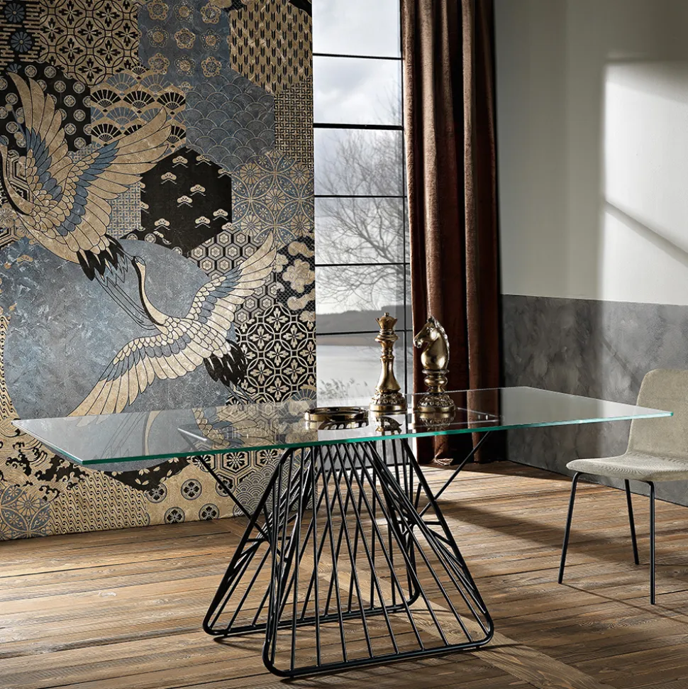 Tavolo in vetro temperato di design moderno fatto in Italia, Mitia