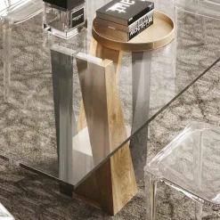 Tavolo Living in Cristallo con Base Legno e Metallo Made in Italy – Dementor