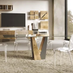 Tavolo Living in Cristallo con Base Legno e Metallo Made in Italy – Dementor