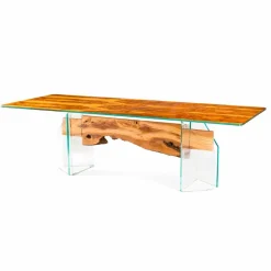 Tavolo moderno in legno di olivo e vetro rettangolare Portofino