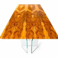 Tavolo moderno in legno di olivo e vetro rettangolare Portofino