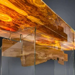 Tavolo moderno in legno di olivo e vetro rettangolare Portofino