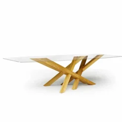 Tavolo moderno in vetro e rovere naturale prodotto in Italia Acciano
