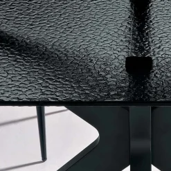 Tavolo Ovale 180x100 cm in Vetro Martellato Fumè e Metallo - Domus