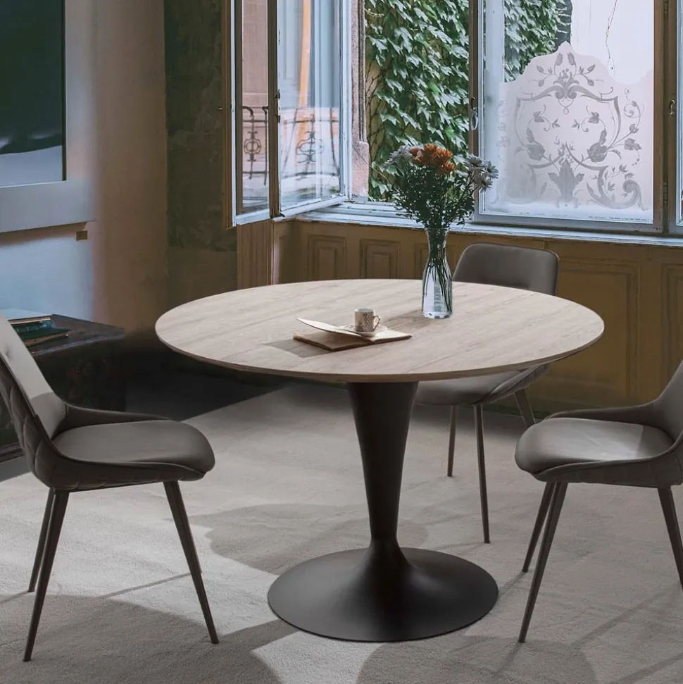 Tavolo per Sala da Pranzo con Piano Rotondo Allungabile Fino a 170 cm - Moreno