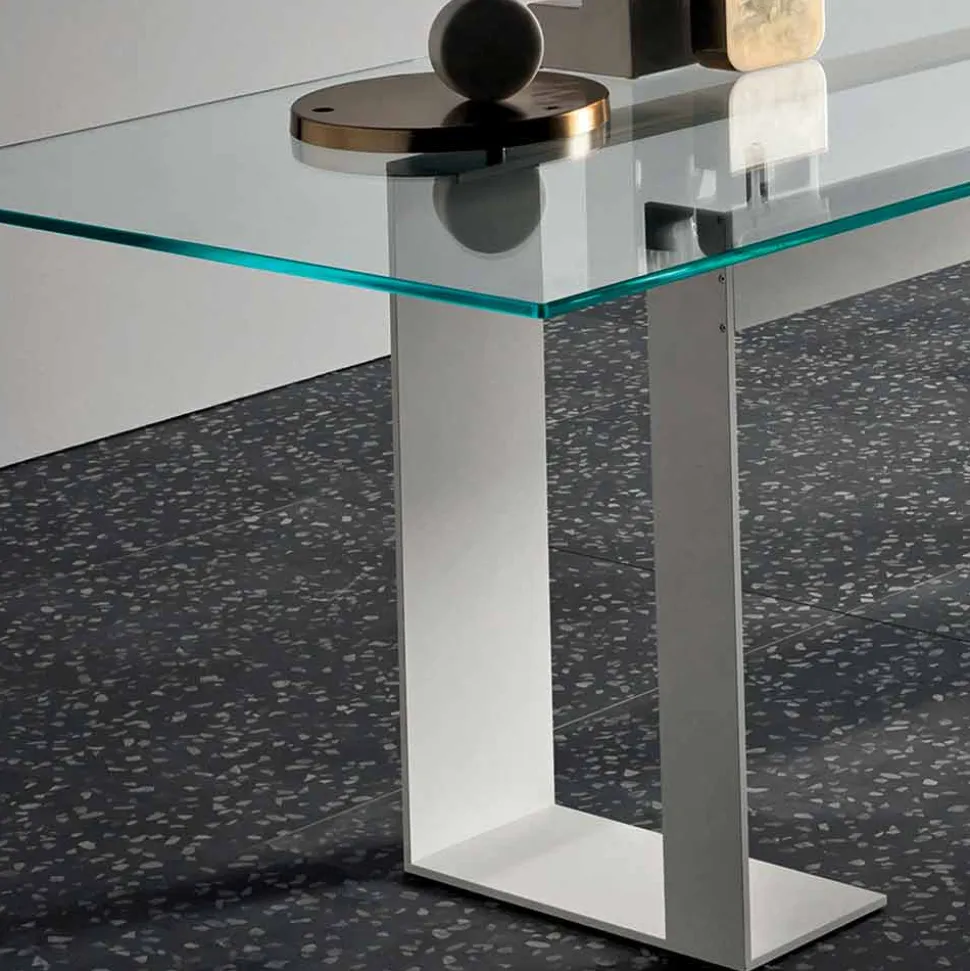 Tavolo Piano in Vetro Extrachiaro e Gambe Metallo, Qualità Made in Italy - Speck