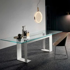 Tavolo Piano in Vetro Extrachiaro e Gambe Metallo, Qualità Made in Italy - Speck