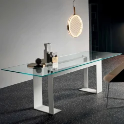 Tavolo Piano in Vetro Extrachiaro e Gambe Metallo, Qualità Made in Italy - Speck