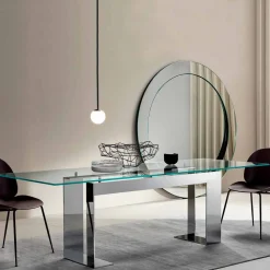 Tavolo Piano in Vetro Extrachiaro e Gambe Metallo, Qualità Made in Italy - Speck
