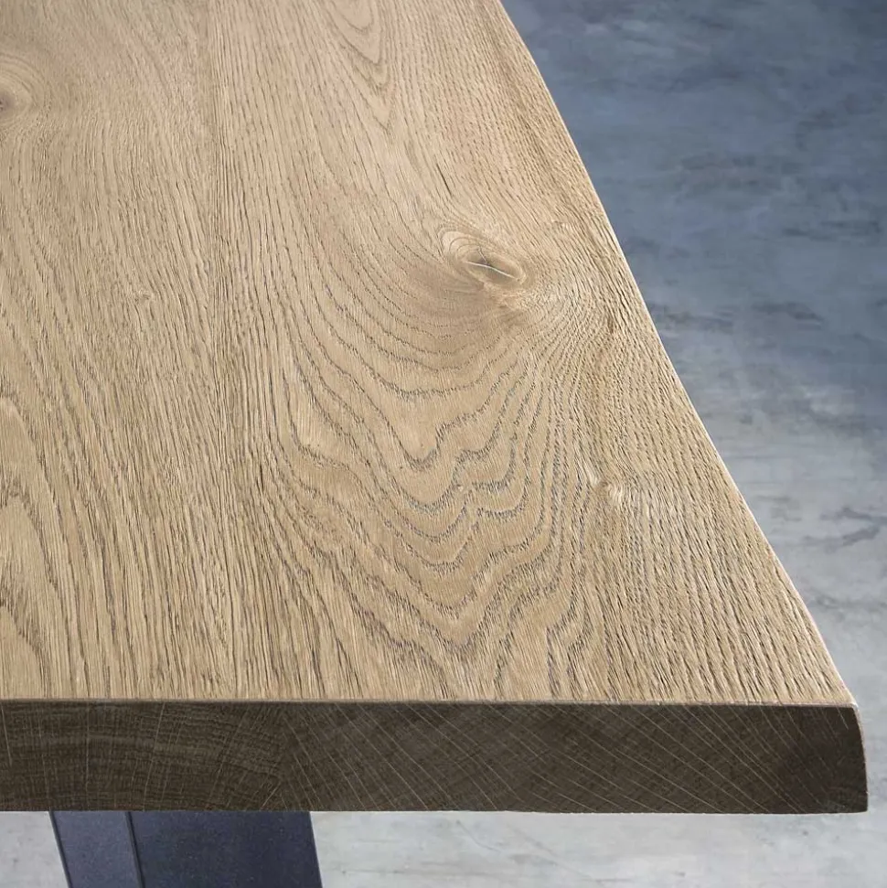 Tavolo Placcato in Rovere Nodato Massellato e Metallo Made in Italy - Luanda