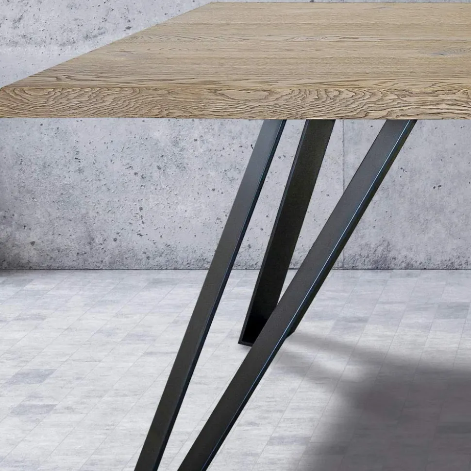 Tavolo Placcato in Rovere Nodato Massellato e Metallo Made in Italy - Luanda