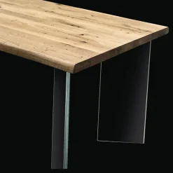 Tavolo Placcato in Rovere Nodato Massellato e Cristallo Made in Italy - Vicente