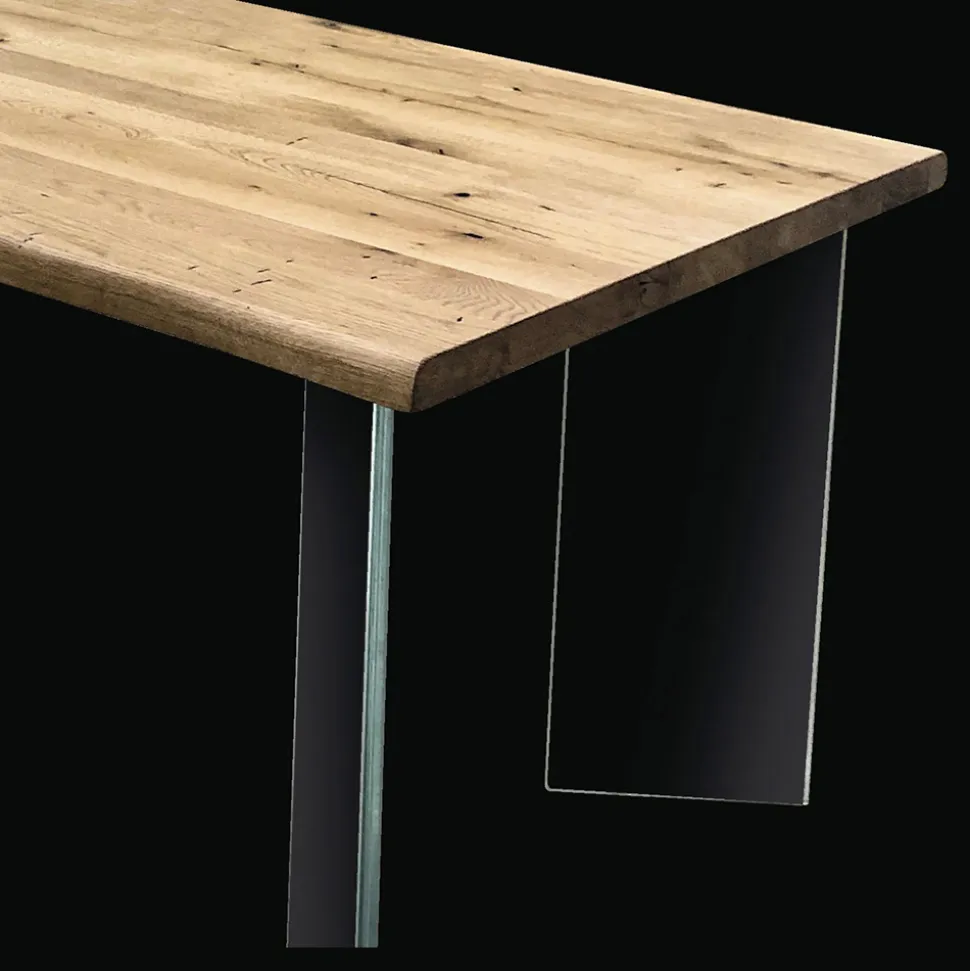 Tavolo Placcato in Rovere Nodato Massellato e Cristallo Made in Italy - Vicente