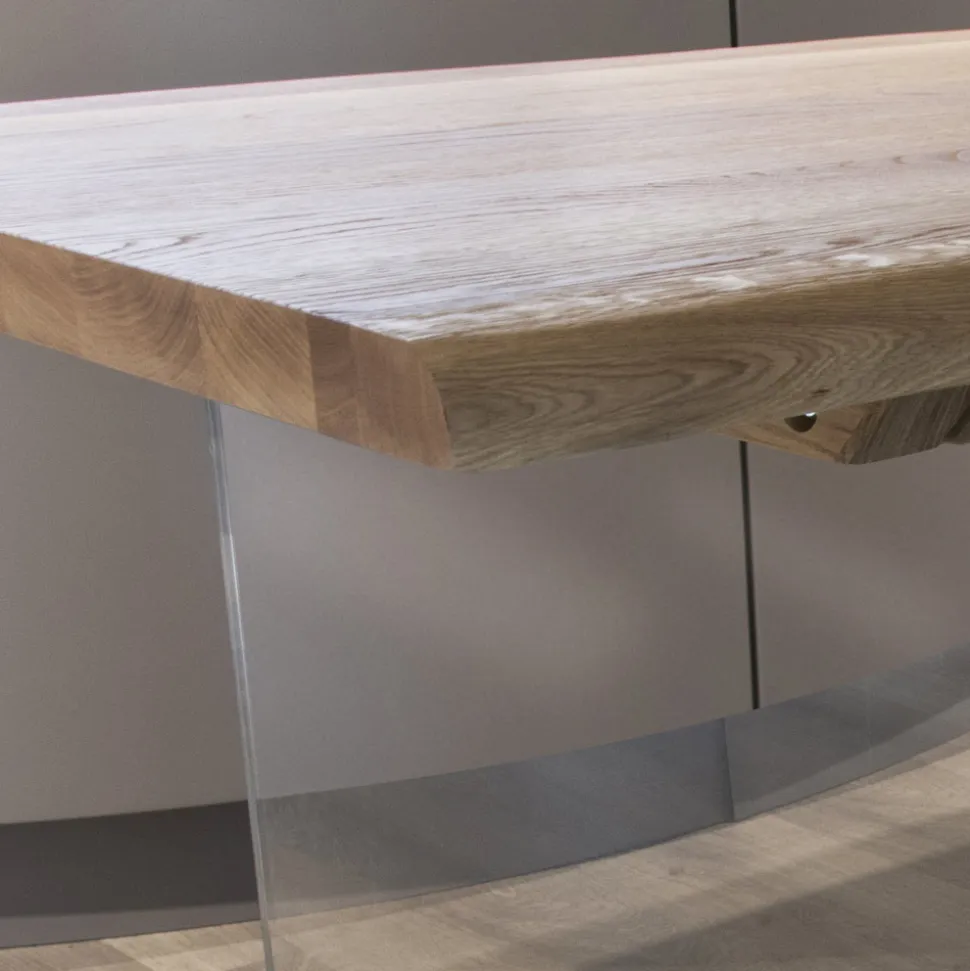 Tavolo Placcato Rovere Massello e Base in Cristallo Made in Italy - Noelia