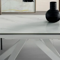 Tavolo Pranzo Allungabile a 240 cm Effetto Marmo e Struttura Metallo - Yvan