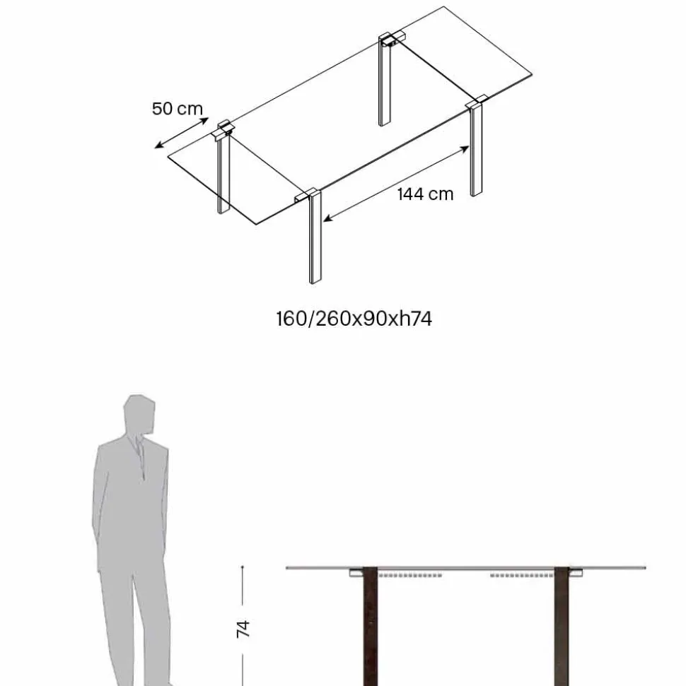 Tavolo Pranzo Allungabile Fino a 280 cm con Piano in Vetro Made in Italy - Melo