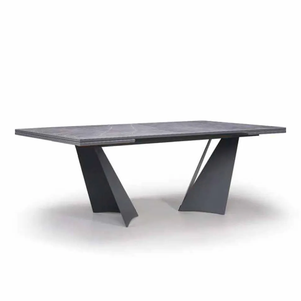 Tavolo Pranzo Allungabile Fino a 294 cm in Gres e Metallo Made in Italy - Nuzzio