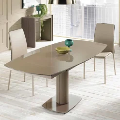 Tavolo pranzo allungabile in vetro e similpelle, L120/180xP90cm, Lelia
