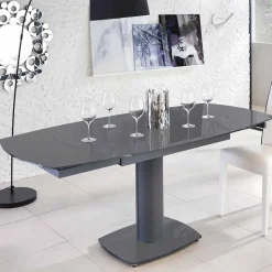 Tavolo pranzo allungabile in vetro e similpelle, L120/180xP90cm, Lelia