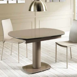 Tavolo pranzo allungabile in vetro e similpelle, L120/180xP90cm, Lelia