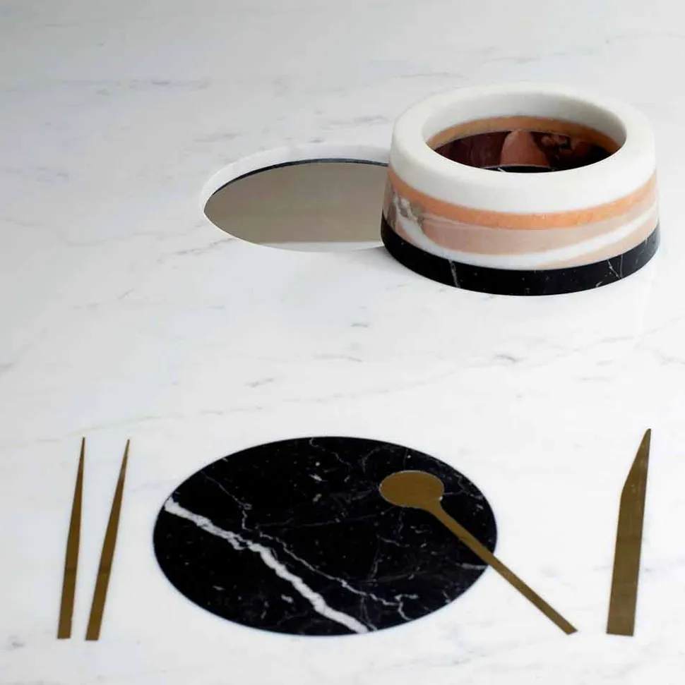 Tavolo Pranzo Quadrato con Vaso e Intarsio in Marmo 140 cm di Lusso - Vesuvio
