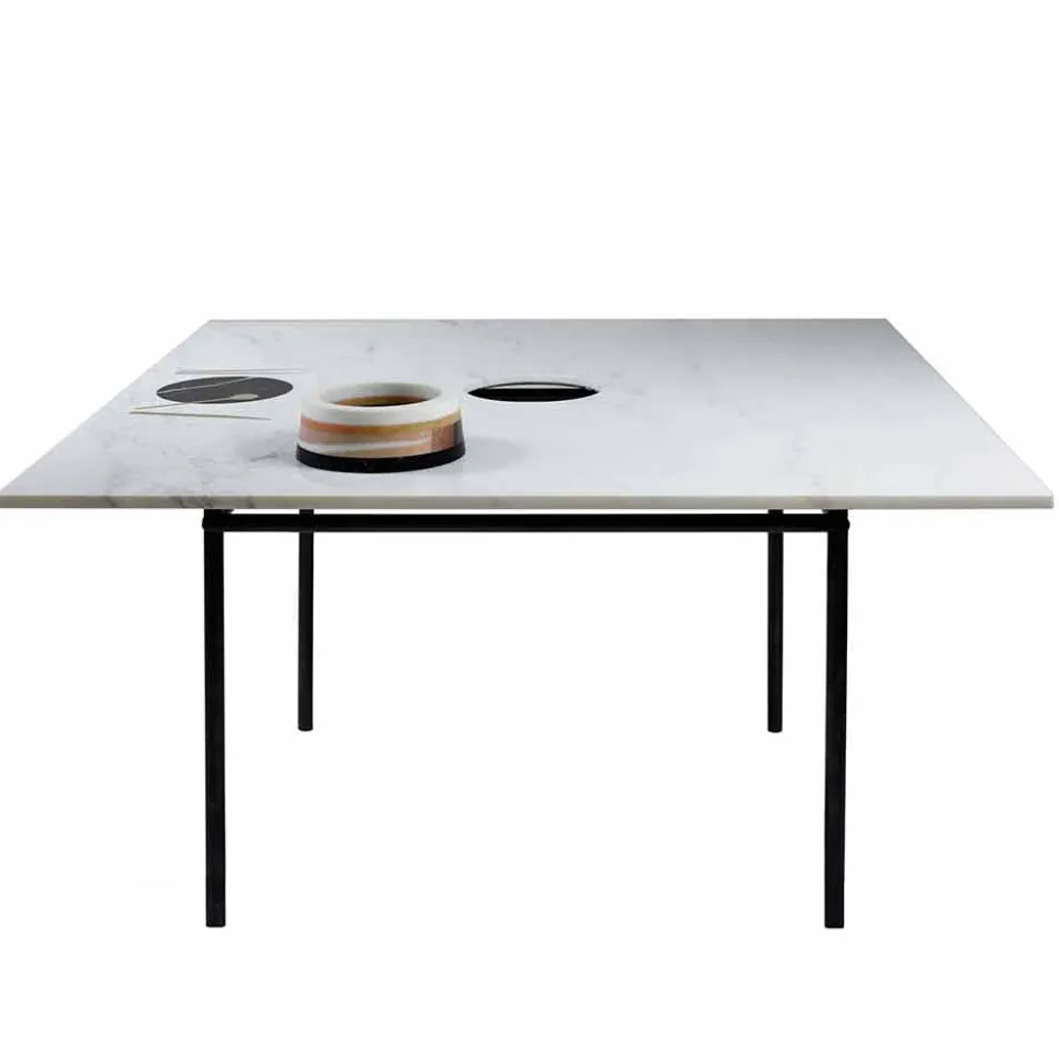 Tavolo Pranzo Quadrato con Vaso e Intarsio in Marmo 140 cm di Lusso - Vesuvio