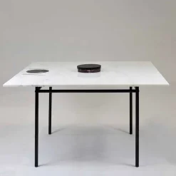 Tavolo Pranzo Quadrato con Vaso e Intarsio in Marmo 140 cm di Lusso - Vesuvio