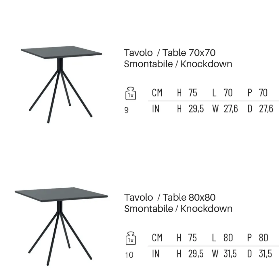 Tavolo Quadrato da Esterno in Acciaio Zincato Made in Italy - Ralph