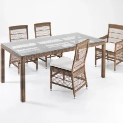 Tavolo Rettangolare da Giardino con 2 Poltroncine e 4 Sedie - Gigi