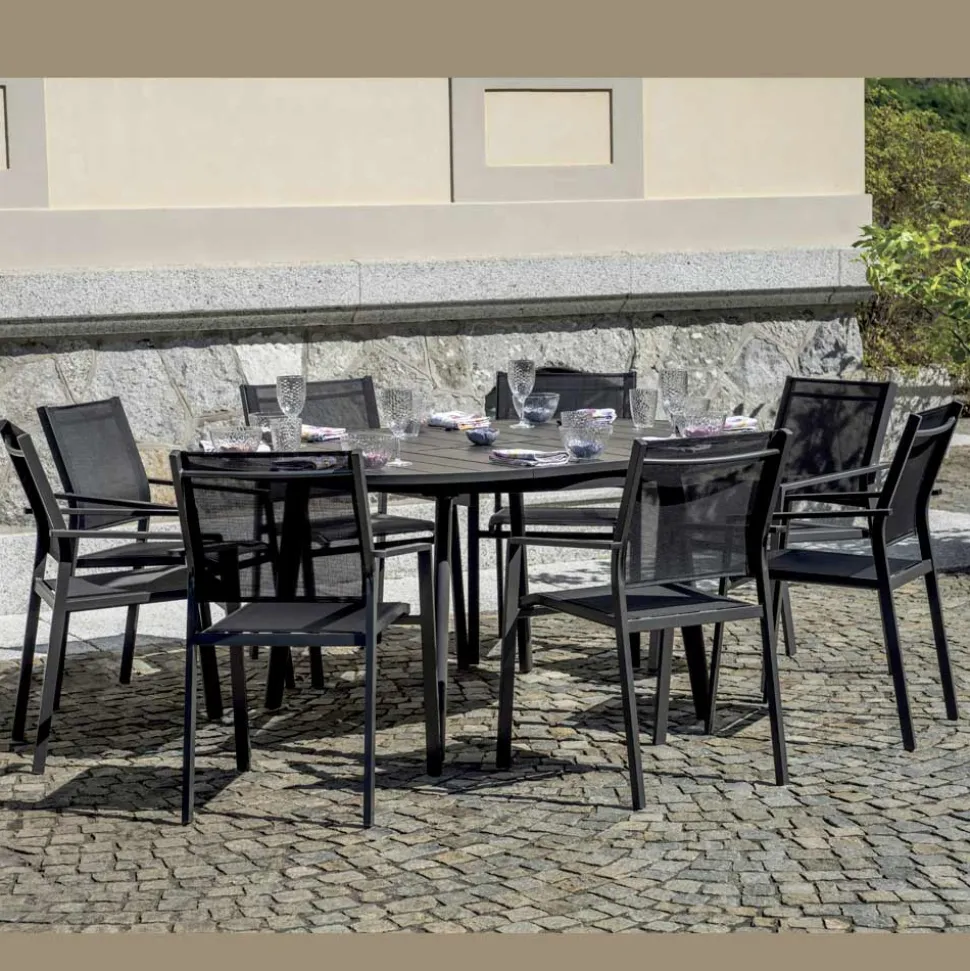 Tavolo Rotondo Allungabile a 170 cm in Alluminio Antracite - Rivara