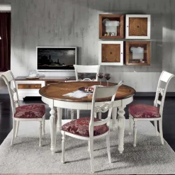 Tavolo Rotondo Allungabile con Intarsio e 4 Sedie Made in Italy - Alite
