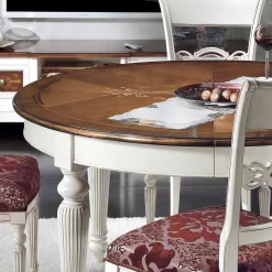 Tavolo Rotondo Allungabile con Intarsio e 4 Sedie Made in Italy - Alite