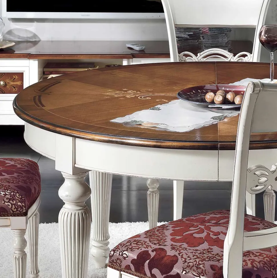 Tavolo Rotondo Allungabile con Intarsio e 4 Sedie Made in Italy - Alite
