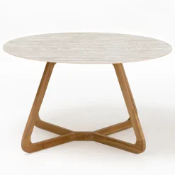 Tavolo Rotondo da Esterno in Ceramica Travertino Chiaro Made in Italy - Pegaso