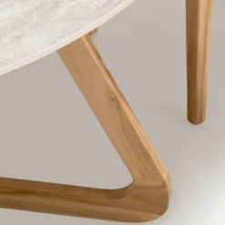 Tavolo Rotondo da Esterno in Ceramica Travertino Chiaro Made in Italy - Pegaso