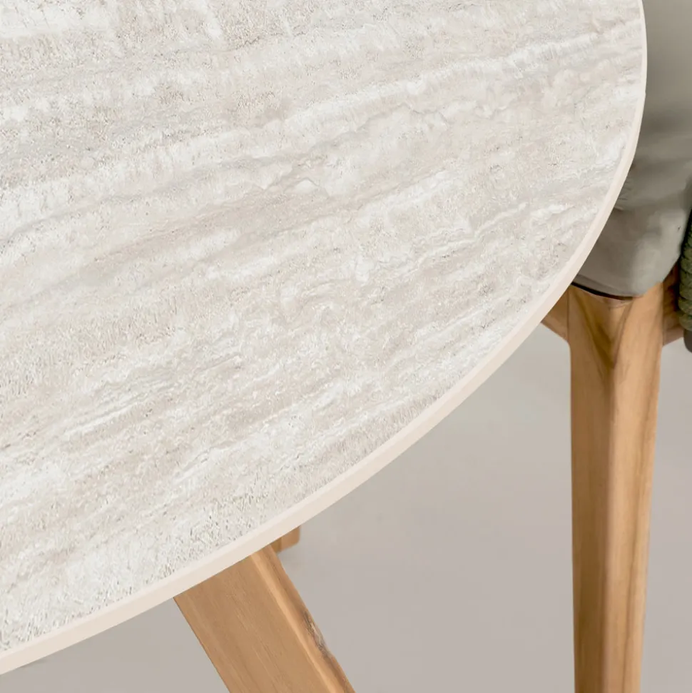 Tavolo Rotondo da Esterno in Ceramica Travertino Chiaro Made in Italy - Pegaso