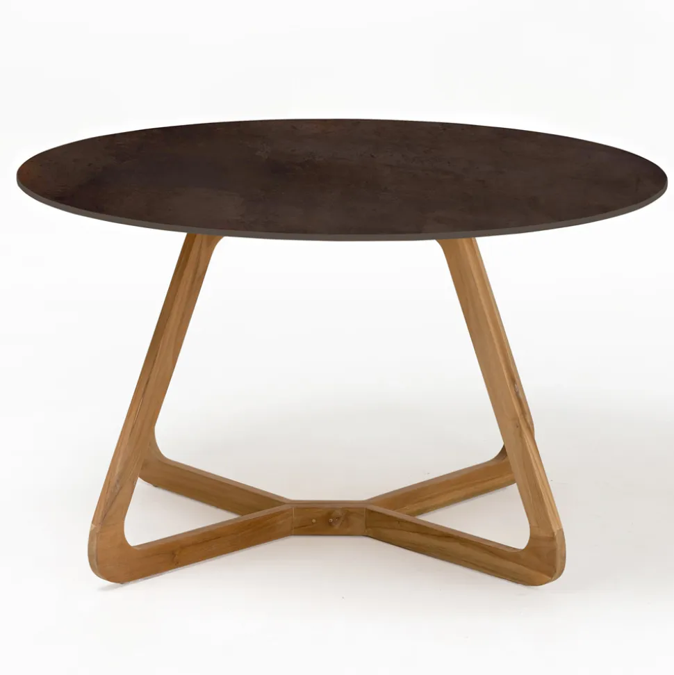 Tavolo Rotondo da Esterno in Ceramica Metal Corten Made in Italy - Pegaso