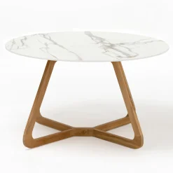 Tavolo Rotondo da Esterno in Ceramica Calacatta Oro Made in Italy - Pegaso