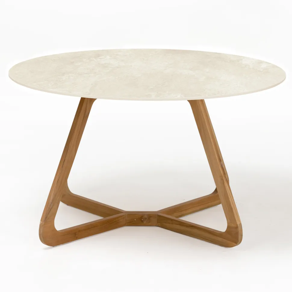 Tavolo Rotondo da Esterno in Ceramica Chianca di Ostuni Made in Italy - Pegaso