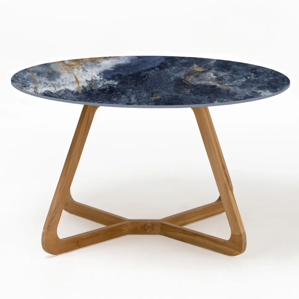 Tavolo Rotondo da Esterno in Ceramica Ocean Blue Made in Italy - Pegaso