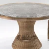 Tavolo Rotondo da Esterno in Polyrattan con Piano in Vetro - Gigi