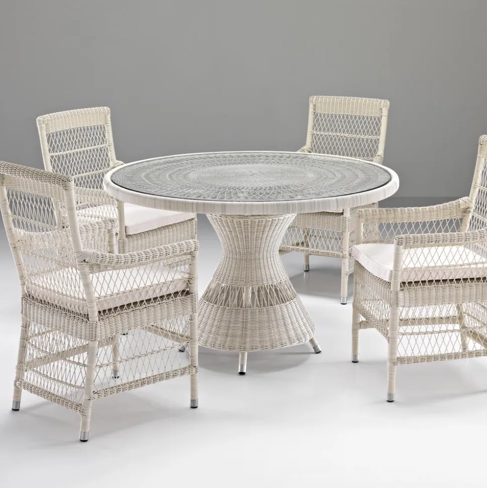 Tavolo Rotondo da Esterno in Polyrattan con Piano in Vetro - Gigi