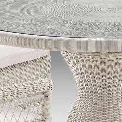 Tavolo Rotondo da Esterno in Polyrattan con Piano in Vetro - Gigi